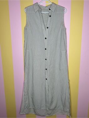 Black and white striped button down dress